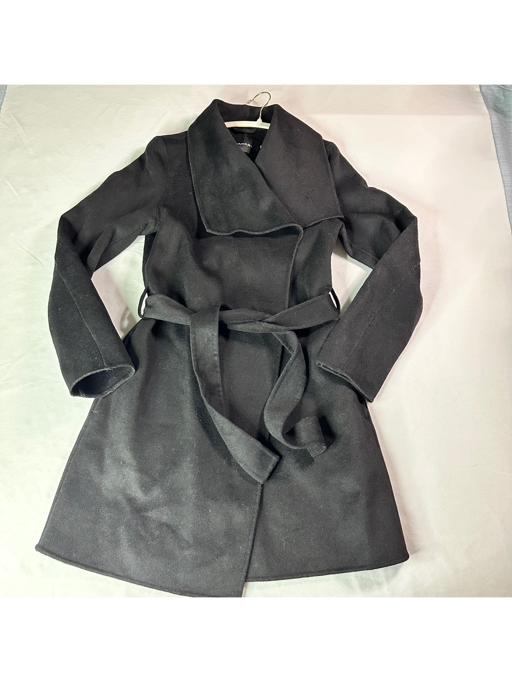 Tahari Women's Black Wool Blend Cascade Collar Wrap Coat with Belt Size Small